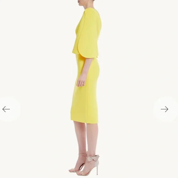 Badgley Mischka Split Sleeve Lemon Sunshine Midi Dress Size 4 NWT